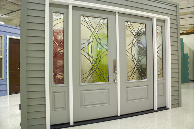 light gray doors with decorative glass design